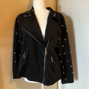 NWOT Black faux suede grommeted moto jacket. Size small